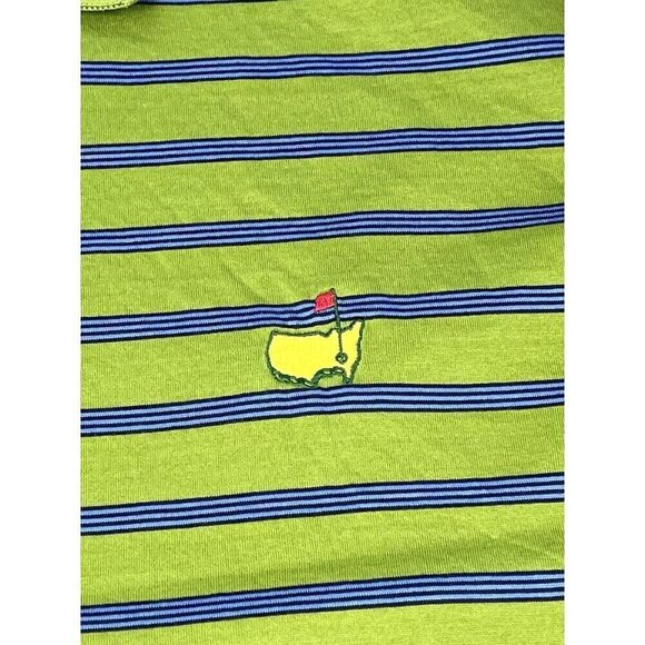 Master's AMEN CORNER Mens MEDIUM Green/Blue Stripe S/S Golf POLO Hong Kong EUC - Picture 4 of 9
